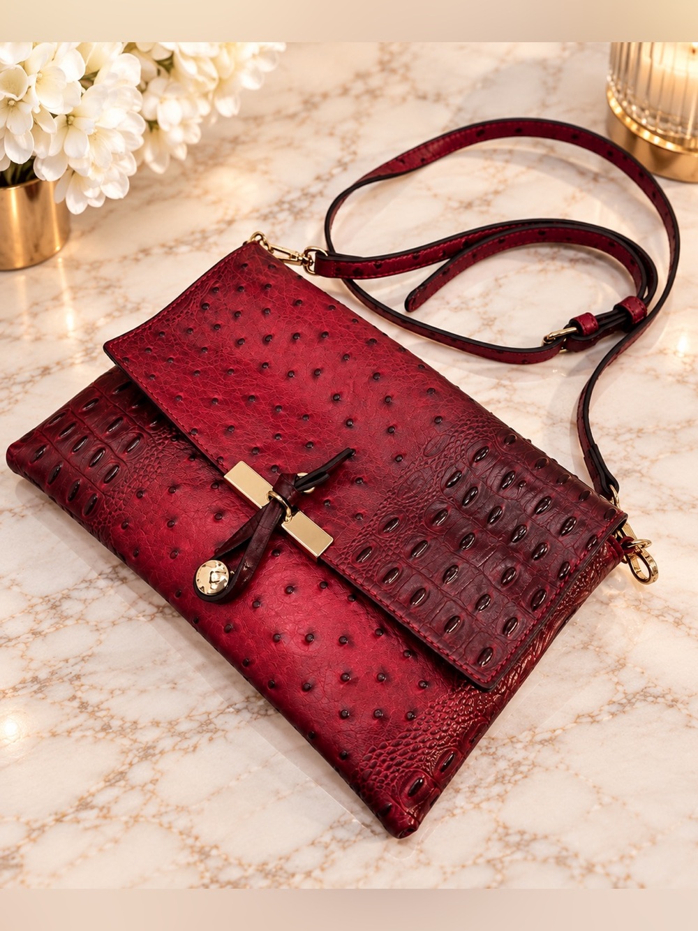 Classic Red Ostrich Leather Crossbody